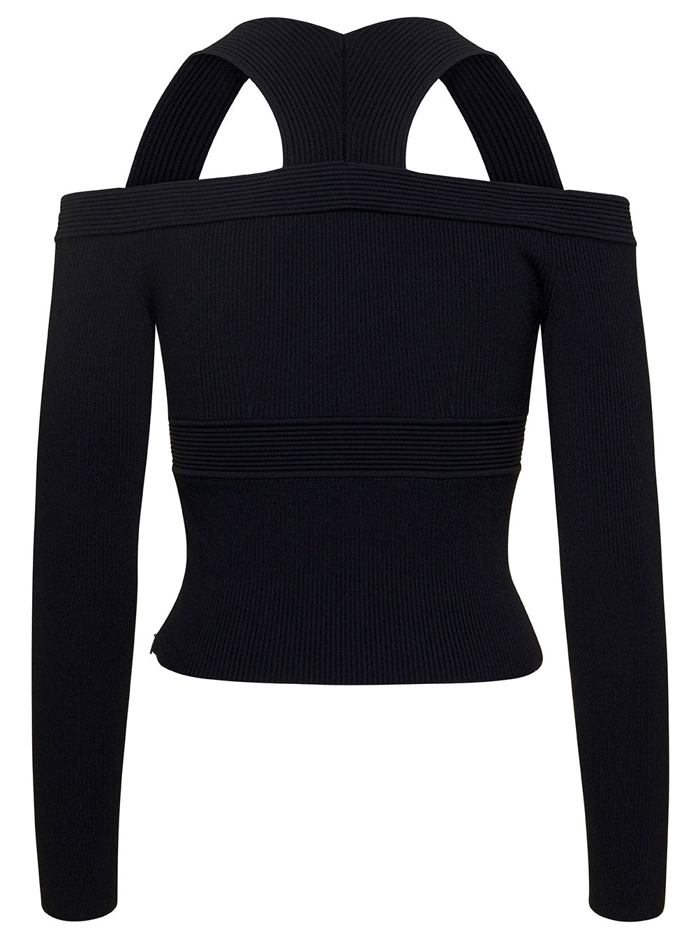 Alexander Mcqueen Women Black Cropped Top With Cut-Out Details Black In Jersey Stretch Woman by Luosophy