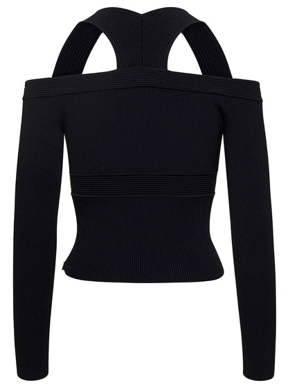 Alexander Mcqueen Women Black Cropped Top With Cut-Out Details Black In Jersey Stretch Woman by Luosophy