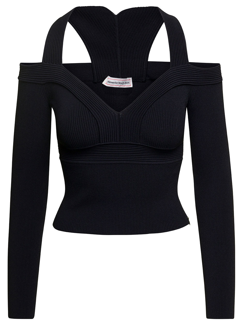 Alexander Mcqueen Women Black Cropped Top With Cut-Out Details Black In Jersey Stretch Woman by Luosophy