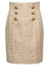 Balmain Women Beige Tweed Skirt With Front Golden Buttons In Cotton Blend Woman by Luosophy
