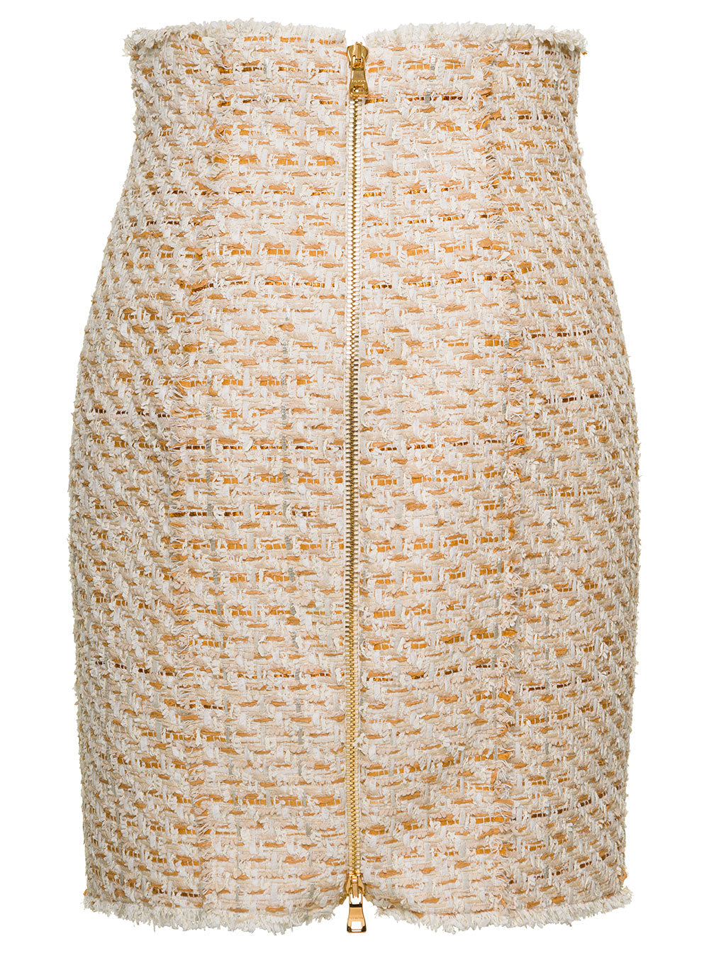 Balmain Women Beige Tweed Skirt With Front Golden Buttons In Cotton Blend Woman by Luosophy