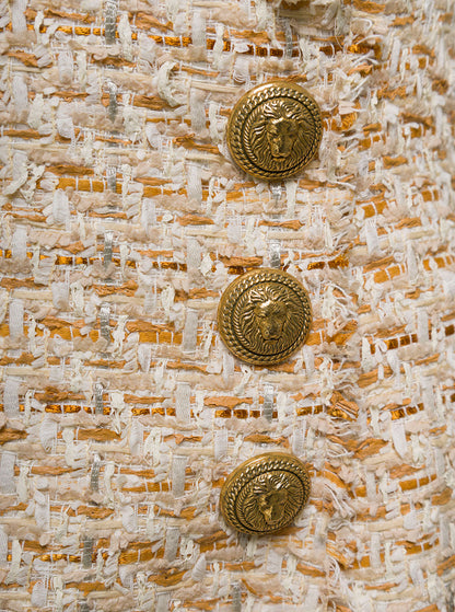 Balmain Women Beige Tweed Skirt With Front Golden Buttons In Cotton Blend Woman by Luosophy
