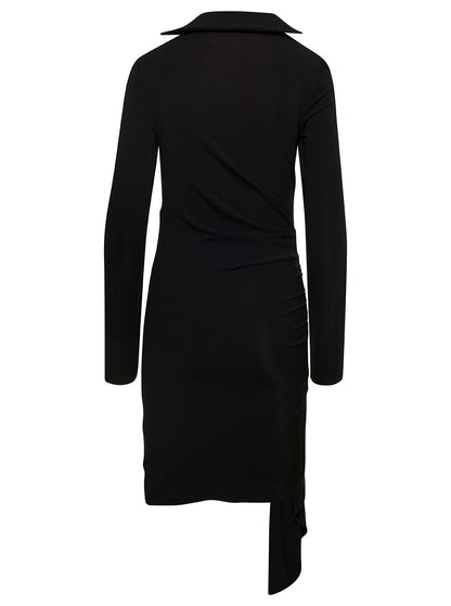 Off-White Women Mini Asymmetric Black Dress With Cut-Out And Ruffle Detail In Viscose Stretch Woman by Luosophy