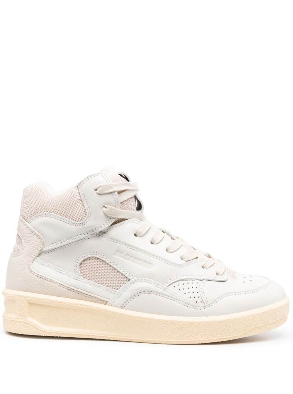 Jil Sander Women Beige High-Top Sneakers With Leather Inserts And Embossed Logo In Canvas Woman by Luosophy