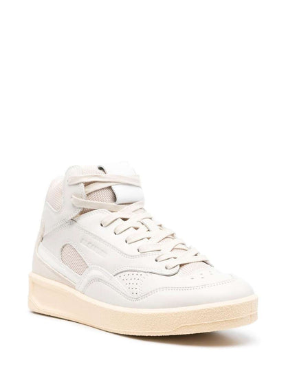 Jil Sander Women Beige High-Top Sneakers With Leather Inserts And Embossed Logo In Canvas Woman by Luosophy