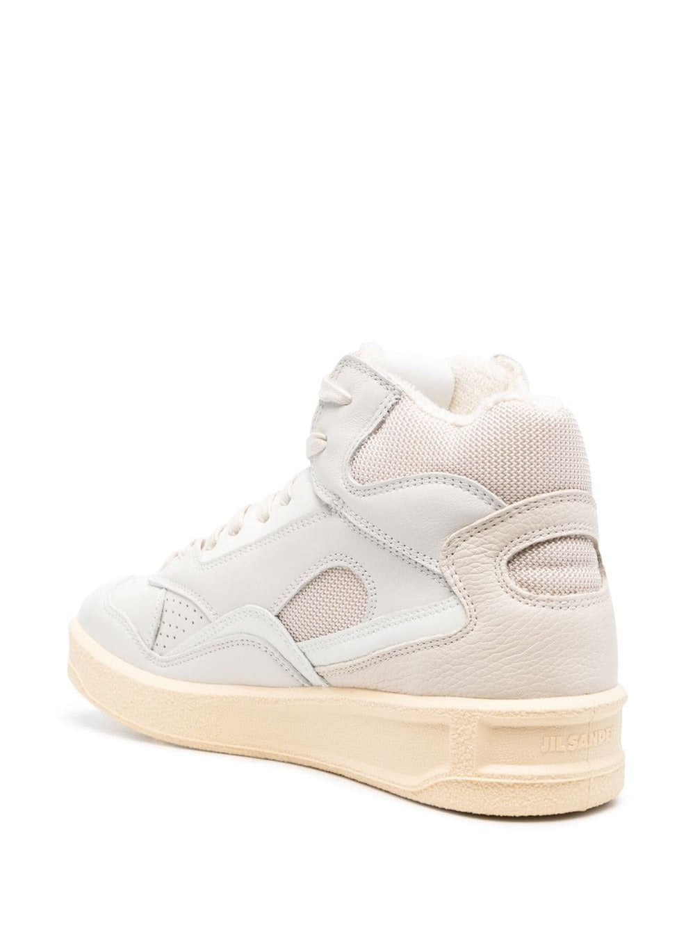 Jil Sander Women Beige High-Top Sneakers With Leather Inserts And Embossed Logo In Canvas Woman by Luosophy