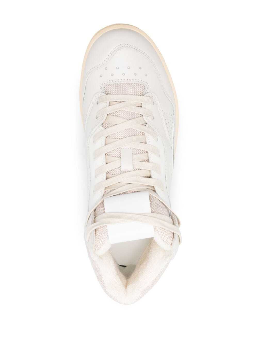 Jil Sander Women Beige High-Top Sneakers With Leather Inserts And Embossed Logo In Canvas Woman by Luosophy