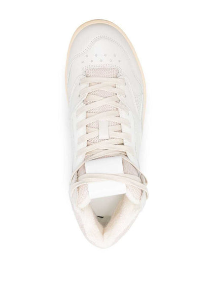 Jil Sander Women Beige High-Top Sneakers With Leather Inserts And Embossed Logo In Canvas Woman by Luosophy