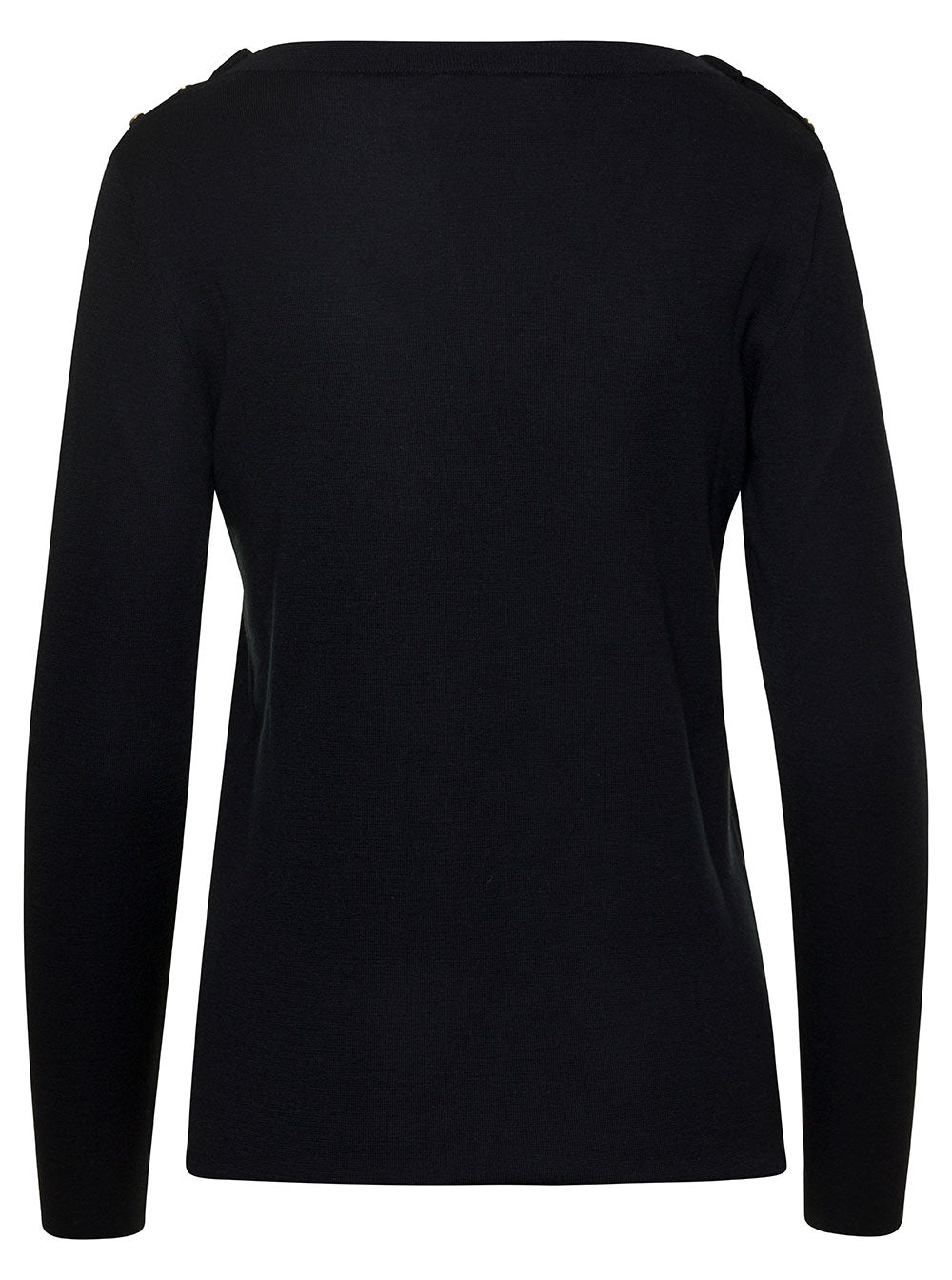 Gucci Women Black Sweater With Boat Neckline And Golden Logo Buttons In Cashmere Woman by Luosophy