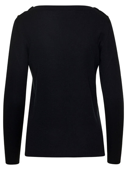 Gucci Women Black Sweater With Boat Neckline And Golden Logo Buttons In Cashmere Woman by Luosophy