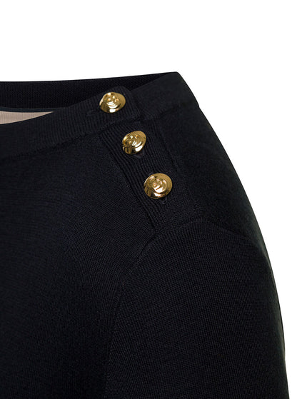 Gucci Women Black Sweater With Boat Neckline And Golden Logo Buttons In Cashmere Woman by Luosophy