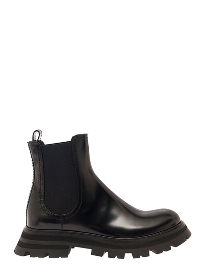 Alexander Mcqueen Women Black Chelsea Boots With Elastic Inserts In Smooth Leather Woman by Luosophy