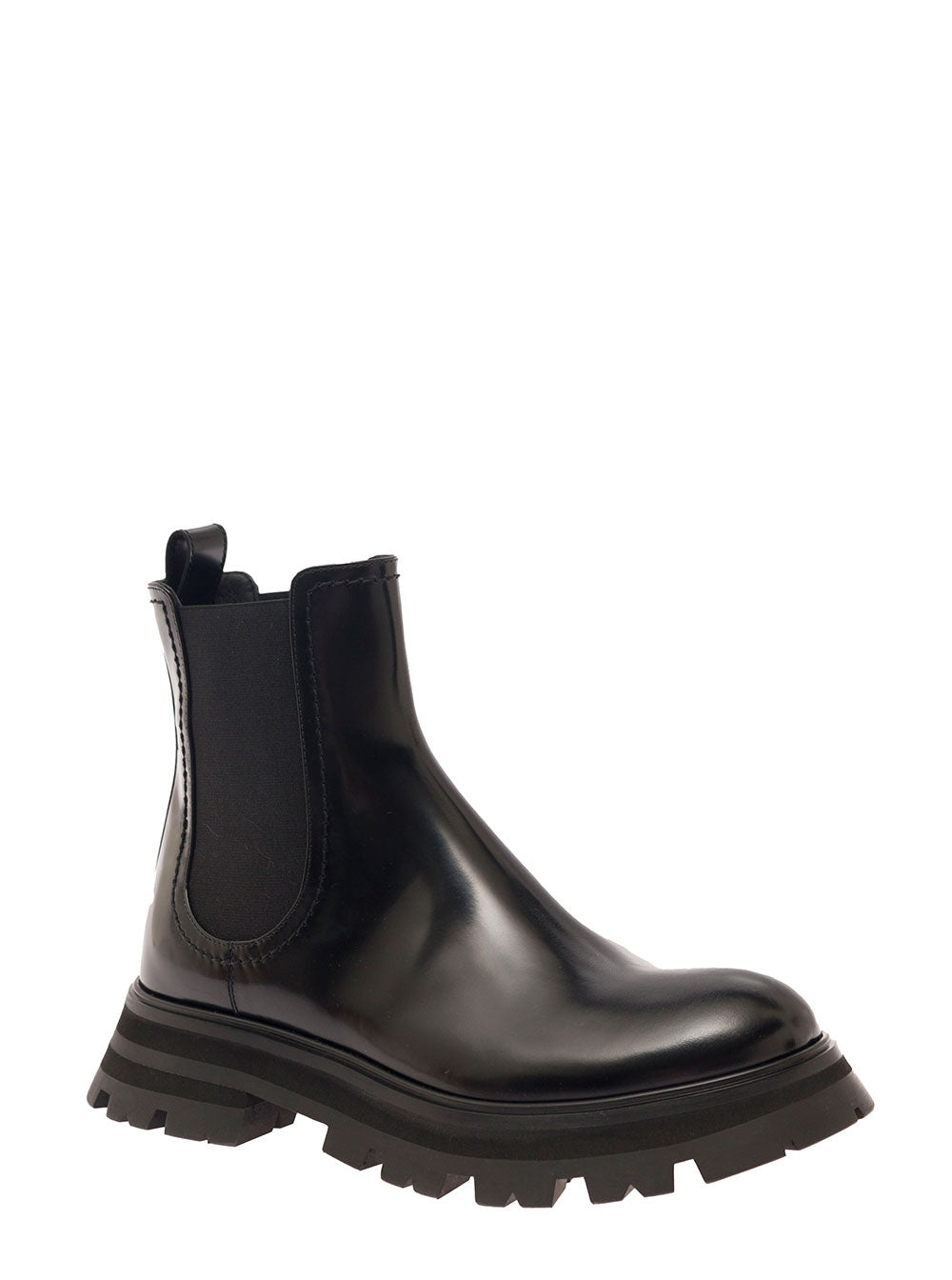 Alexander Mcqueen Women Black Chelsea Boots With Elastic Inserts In Smooth Leather Woman by Luosophy