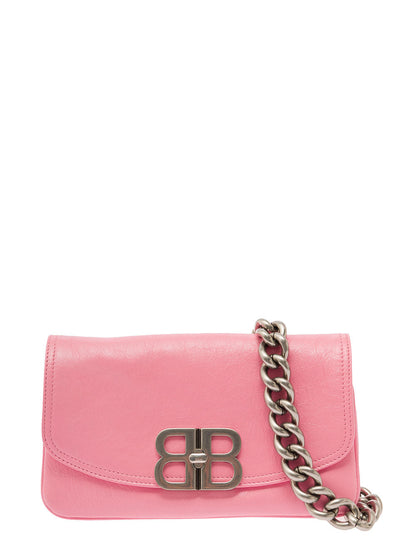 Balenciaga Women Pink Crossbody Bag With Palladium-Tone Bb Logo In Leather Woman by Luosophy