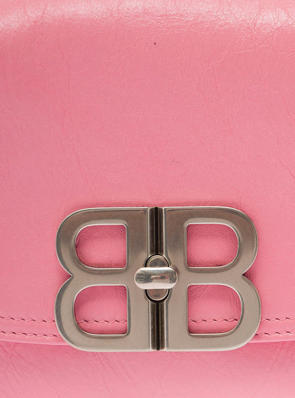 Balenciaga Women Pink Crossbody Bag With Palladium-Tone Bb Logo In Leather Woman by Luosophy