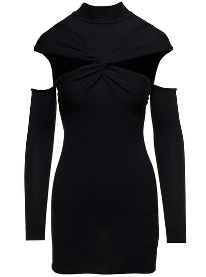 Coperni Women Mini Black Dress With Mock Neck And Twisted Cut-Out In Wool Woman by Luosophy