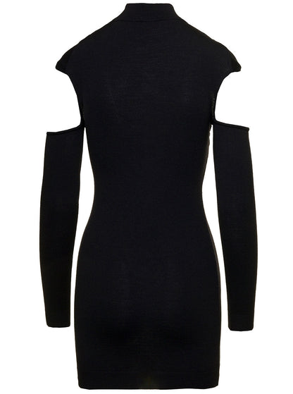 Coperni Women Mini Black Dress With Mock Neck And Twisted Cut-Out In Wool Woman by Luosophy