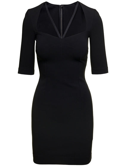 Dolce &amp; Gabbana Women Black Mini Dress With Short Sleeves And Neckline Detail In Viscose Blend Woman by Luosophy