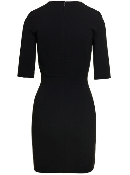 Dolce &amp; Gabbana Women Black Mini Dress With Short Sleeves And Neckline Detail In Viscose Blend Woman by Luosophy