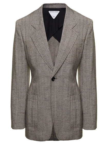 Bottega Veneta Women Grey Single-Breasted Slim-Fitted Jacket With Single Button In Viscose Blend Woman by Luosophy