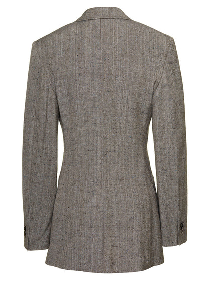 Bottega Veneta Women Grey Single-Breasted Slim-Fitted Jacket With Single Button In Viscose Blend Woman by Luosophy