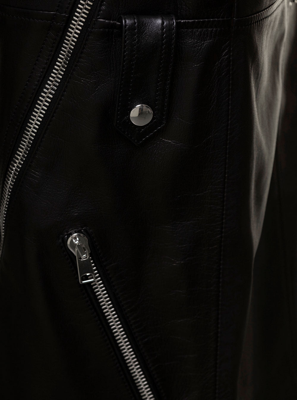 Alexander Mcqueen Women Long Black Skirt With Zip Embellishment In Smooth Leather Woman by Luosophy