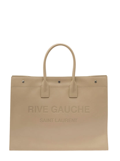 Saint Laurent Men Rive Gauche Large Tote Bag In Beige Leather Man by Luosophy