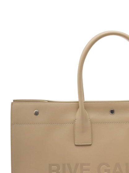 Saint Laurent Men Rive Gauche Large Tote Bag In Beige Leather Man by Luosophy