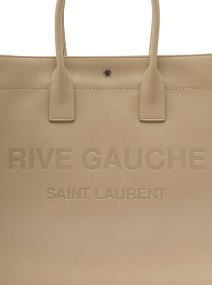 Saint Laurent Men Rive Gauche Large Tote Bag In Beige Leather Man by Luosophy