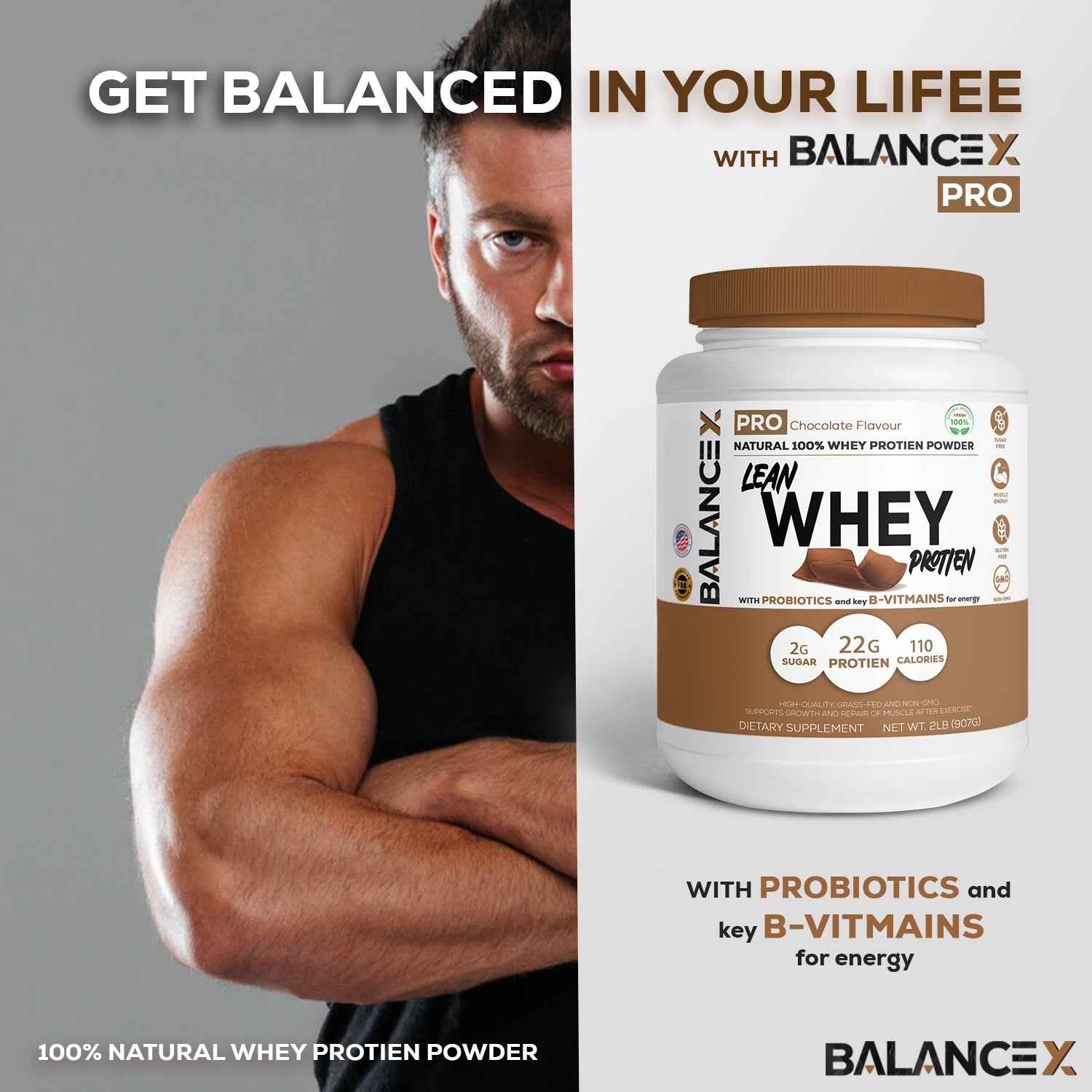 Natural Lean Whey Protein: Sculpt Your Strength (Chocolate) 2LBS - Clearance Sale