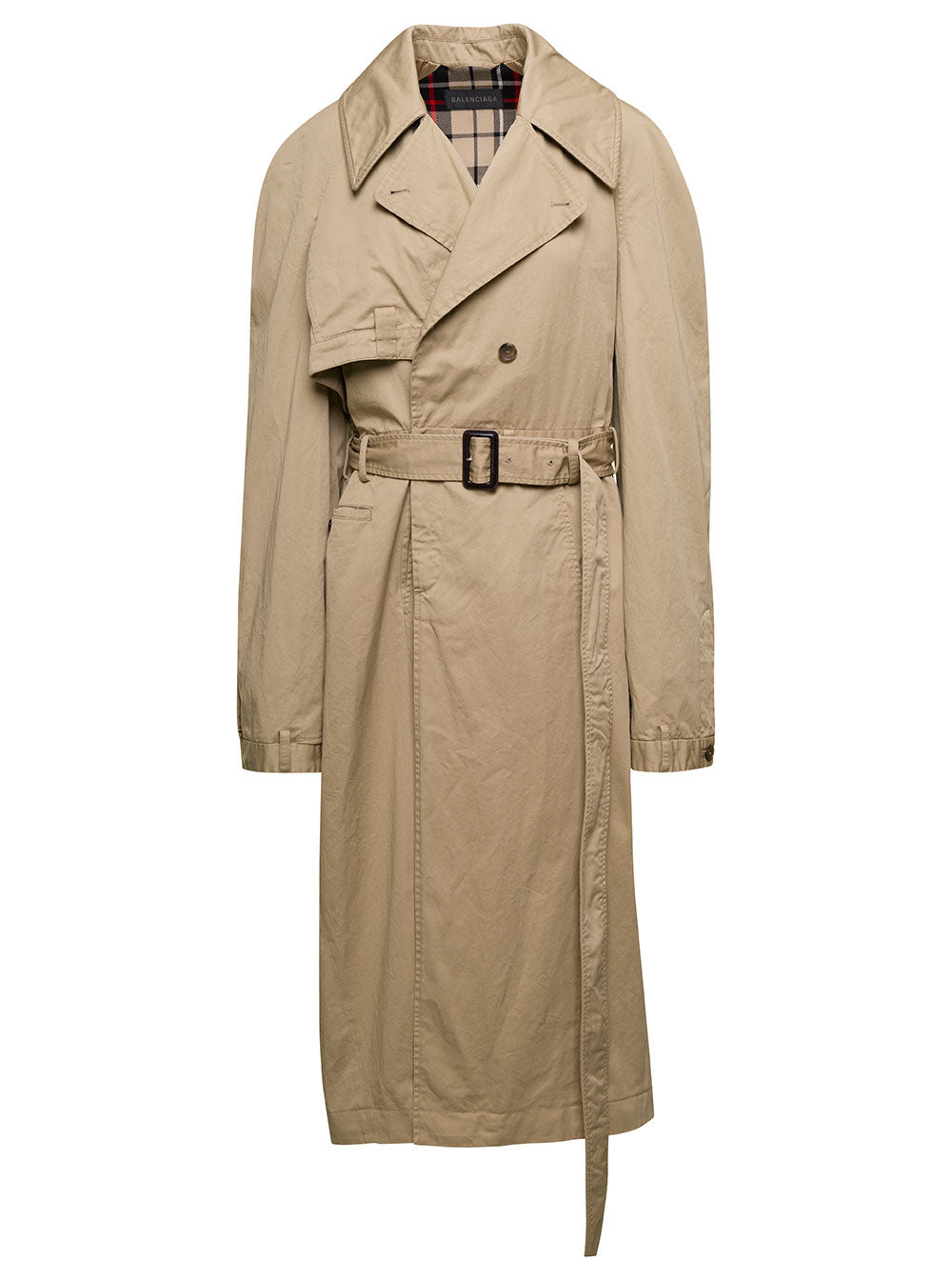 Balenciaga Women Beige Deconstructed Trench Coat With Matching Belt In Cotton Twill Woman by Luosophy