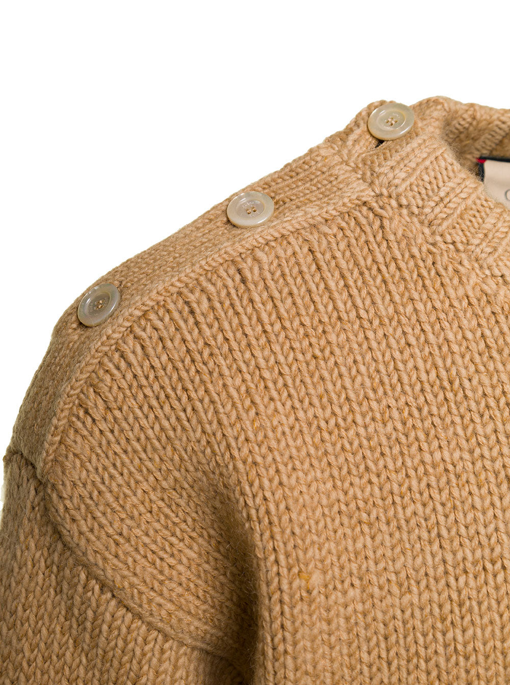Gucci Men Camel Brown Crewneck Sweater With Web Intarsia In Wool And Mohair Man by Luosophy