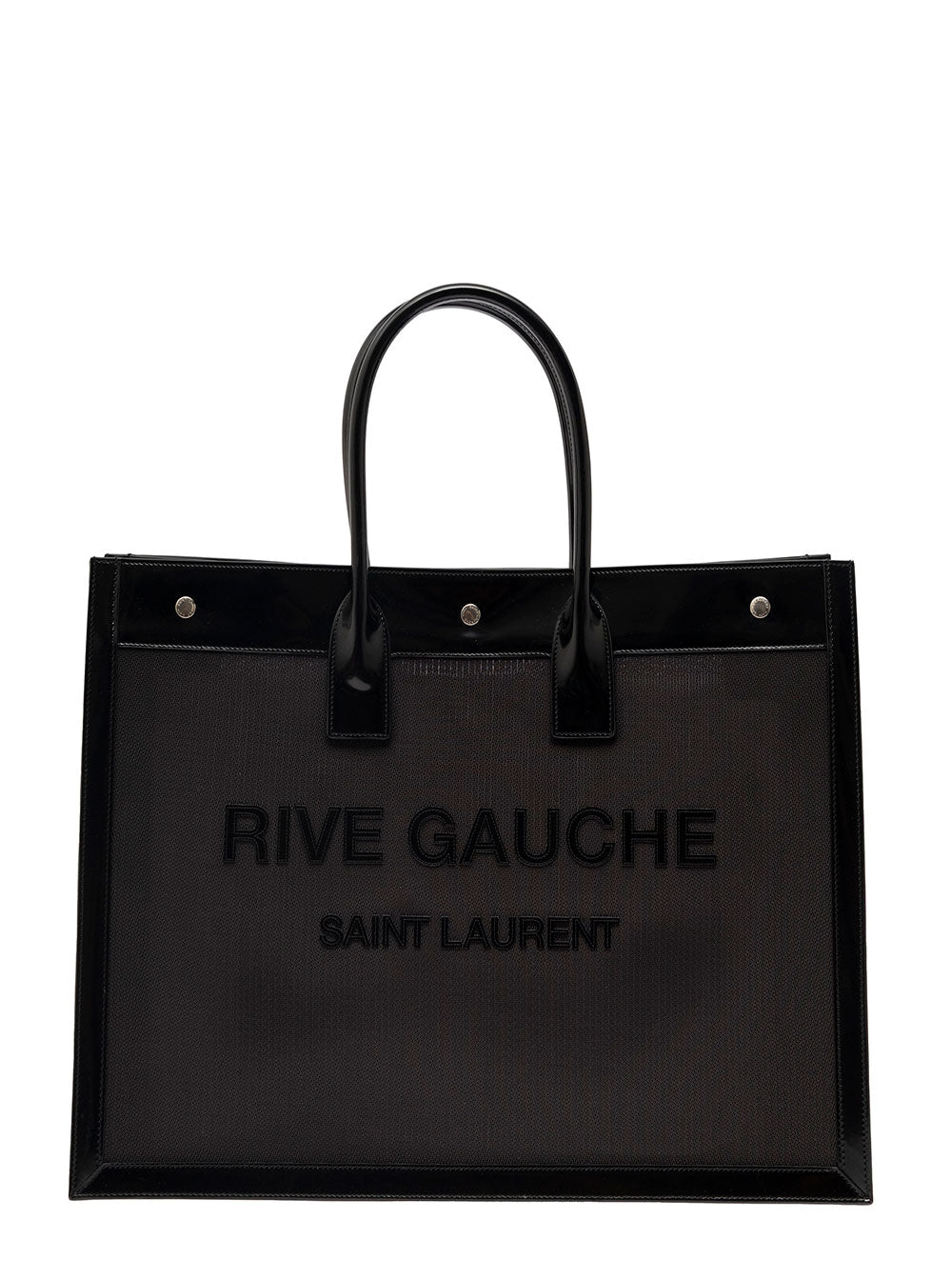 Saint Laurent Women Black Tote Bag With Tonal Rive Gauche Logo In Raphia Woman by Luosophy