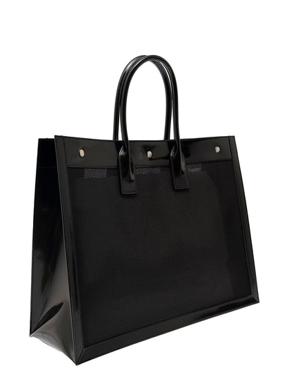 Saint Laurent Women Black Tote Bag With Tonal Rive Gauche Logo In Raphia Woman by Luosophy