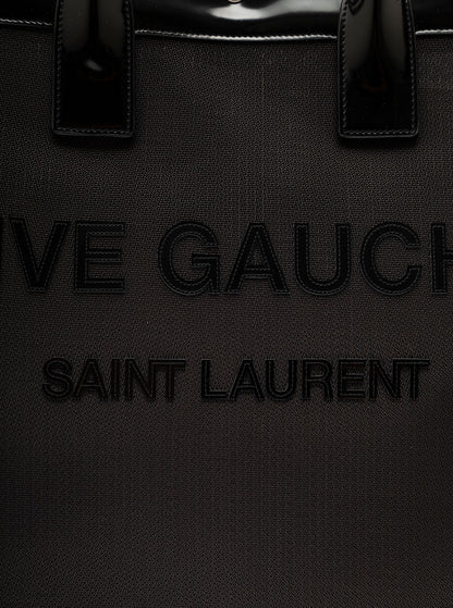 Saint Laurent Women Black Tote Bag With Tonal Rive Gauche Logo In Raphia Woman by Luosophy