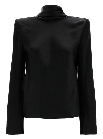 Saint Laurent Women Black Blouse With Cowl-Back In Silk Satin Woman by Luosophy
