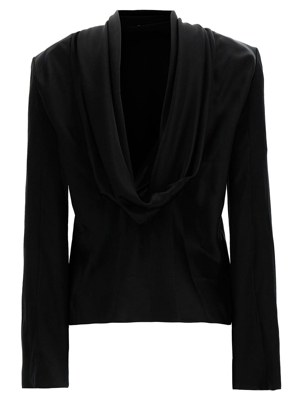 Saint Laurent Women Black Blouse With Cowl-Back In Silk Satin Woman by Luosophy