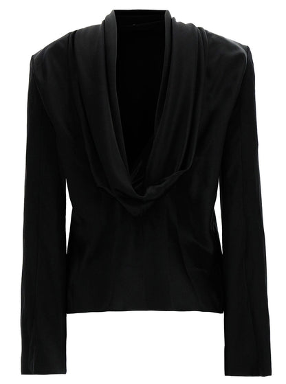 Saint Laurent Women Black Blouse With Cowl-Back In Silk Satin Woman by Luosophy