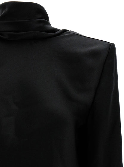 Saint Laurent Women Black Blouse With Cowl-Back In Silk Satin Woman by Luosophy