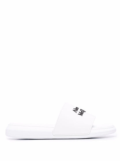 Alexander Mcqueen Men White Logo Pool Slides In Rubber by Luosophy