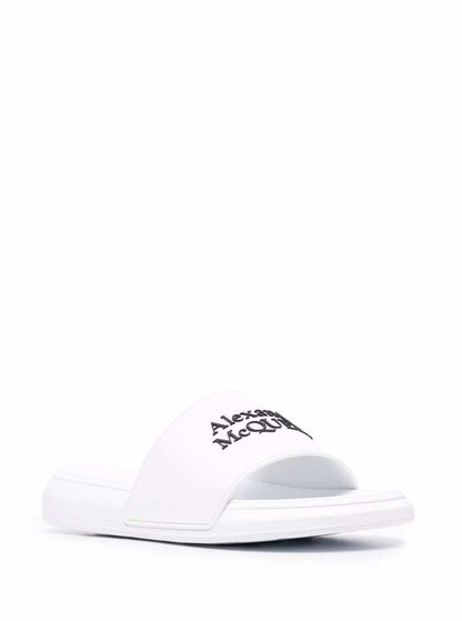 Alexander Mcqueen Men White Logo Pool Slides In Rubber by Luosophy