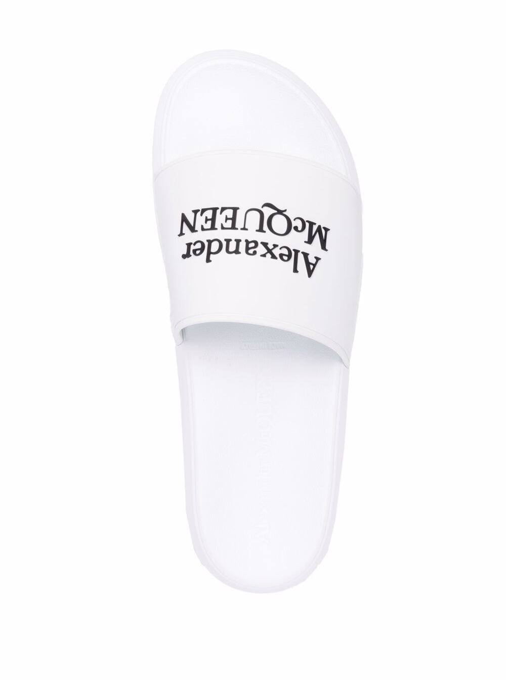 Alexander Mcqueen Men White Logo Pool Slides In Rubber by Luosophy