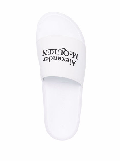 Alexander Mcqueen Men White Logo Pool Slides In Rubber by Luosophy