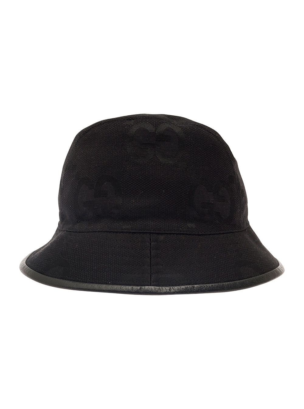 Gucci Men Black Bucket Hat With Leather Trimmings In Gg Jumbo Canvas Man by Luosophy