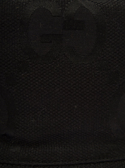 Gucci Men Black Bucket Hat With Leather Trimmings In Gg Jumbo Canvas Man by Luosophy