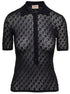 Gucci Women Black Polo Shirt With Button Closure And Gg Motif In Cotton And Silk Blend Woman by Luosophy