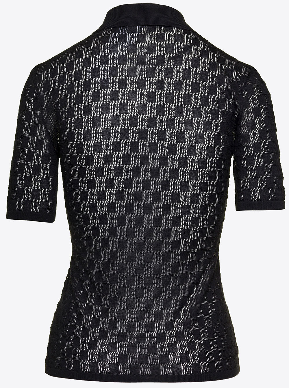 Gucci Women Black Polo Shirt With Button Closure And Gg Motif In Cotton And Silk Blend Woman by Luosophy