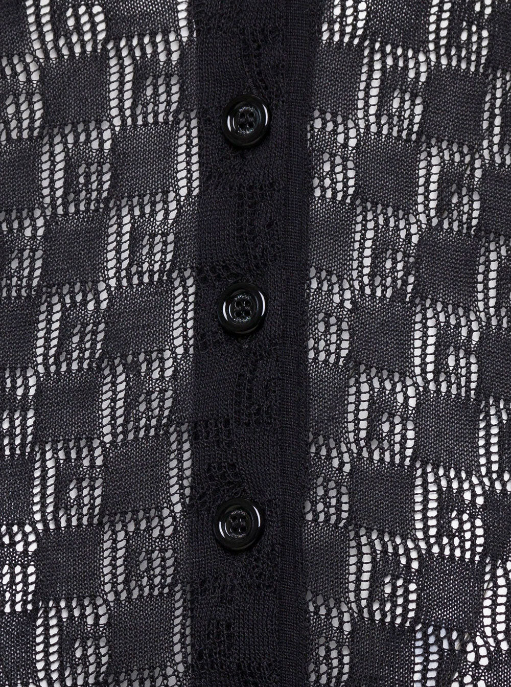 Gucci Women Black Polo Shirt With Button Closure And Gg Motif In Cotton And Silk Blend Woman by Luosophy