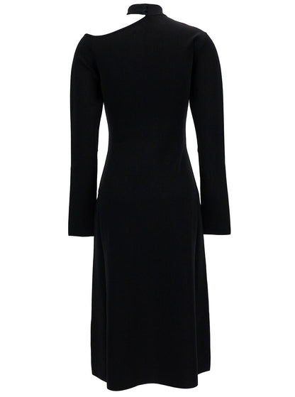 Ferragamo Women Midi Black Dress With Cut-Out And Long Sleeve In Viscose Blend Woman by Luosophy