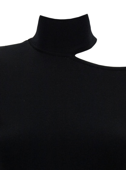Ferragamo Women Midi Black Dress With Cut-Out And Long Sleeve In Viscose Blend Woman by Luosophy